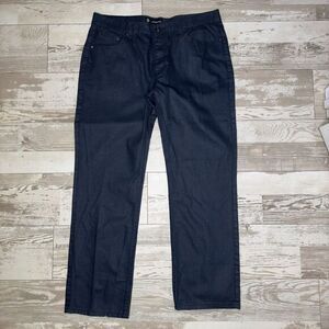 Akademiks Jeans Mens 40x34 Navy Denim Flat Front Straight Leg Hipster Black Tab